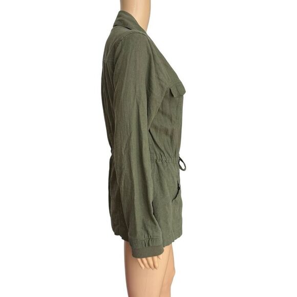 Love Tree linen blend military green utility jacket size M - Picture 2 of 8